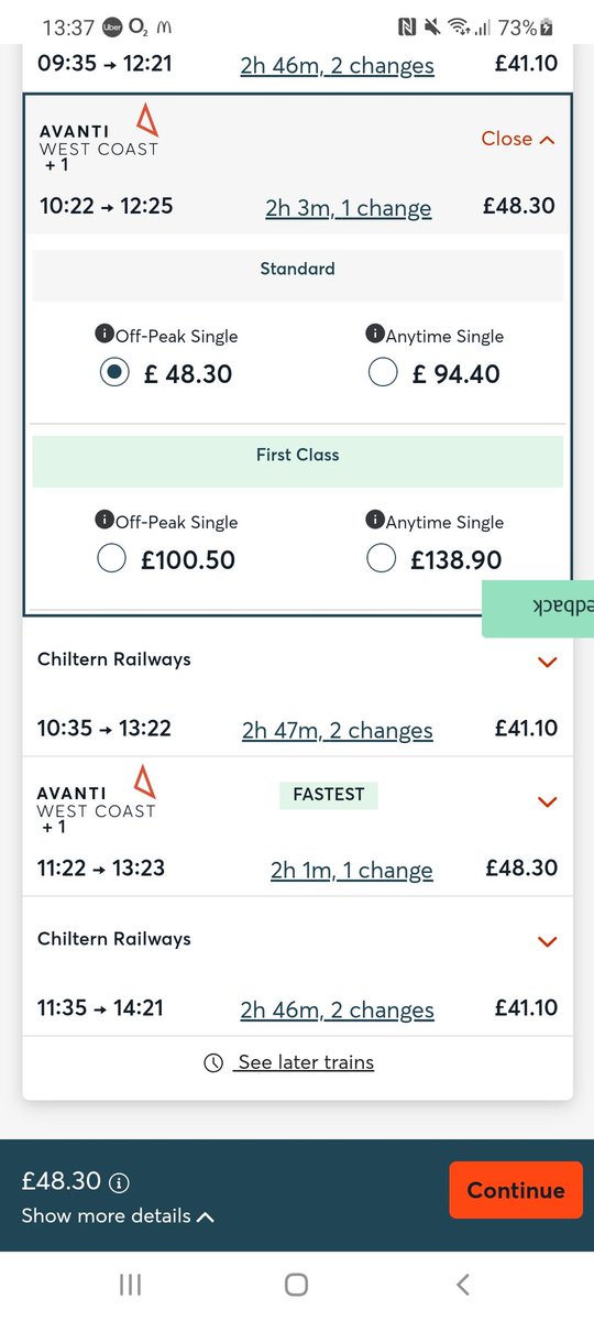 stuiedeane's tweet photo. @AvantiWestCoast Are there no direct trains to London that day then? As you can see, all journeys are 2 hours+ with at least one change https://t.co/lricwJRYOZ