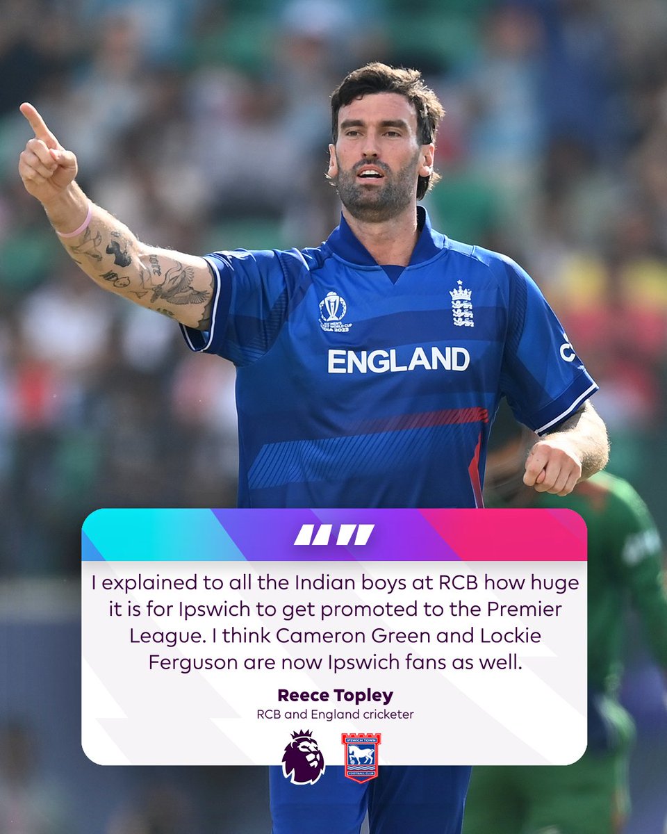 Reece Topley had the whole @RCBTweets team cheering for @IpswichTown when they got promoted 😀