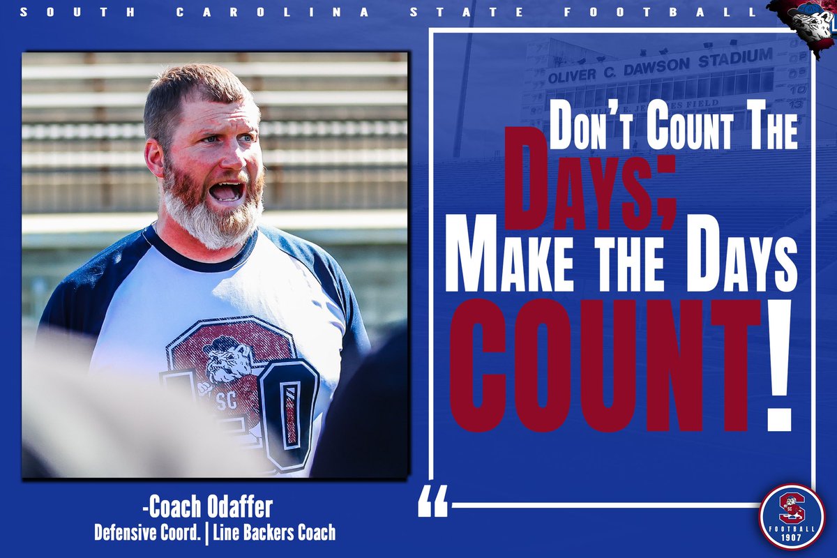 #GoDogs
#MotivationTuesdays

Every Week during the summer we will be posting a motivational quote from a member of our coaching staff! 

This Week is our DEFENSIVE COORDINATOR, Coach Jordan Odaffer

<a href="/SCStateAthletic/">SC State Athletics</a> <a href="/coachberry77/">Chennis Berry</a> <a href="/CoachJOdaffer/">Coach O @ SC State</a> 
#PayTheFEE
#DigDEEP
#FearTheBITE
