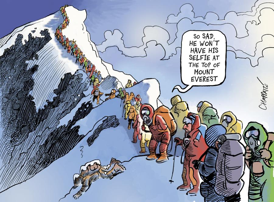 As seen from Mount #Everest - #overtourism (Cartoon of June 2019) 👉chappatte.com