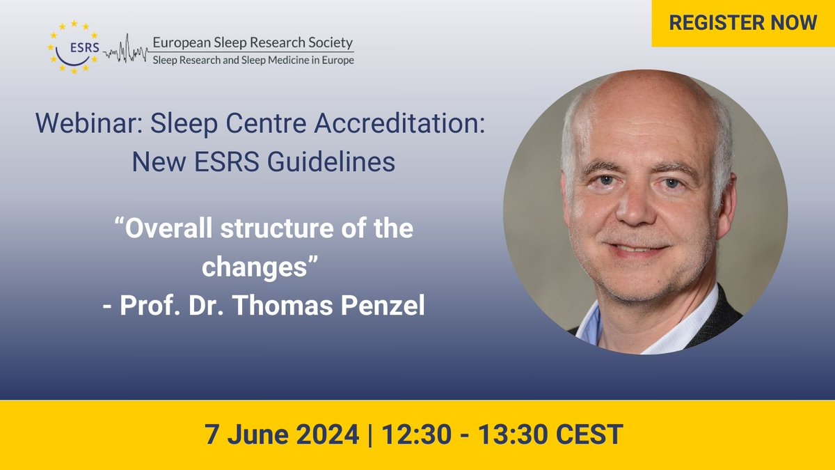 Thrilled to welcome Prof. Dr. Thomas Penzel, co-author of the new #ESRS guidelines, to our webinar next Friday! Gain invaluable insights into the development and implementation of these groundbreaking guidelines.
Register🔗us06web.zoom.us/webinar/regist…