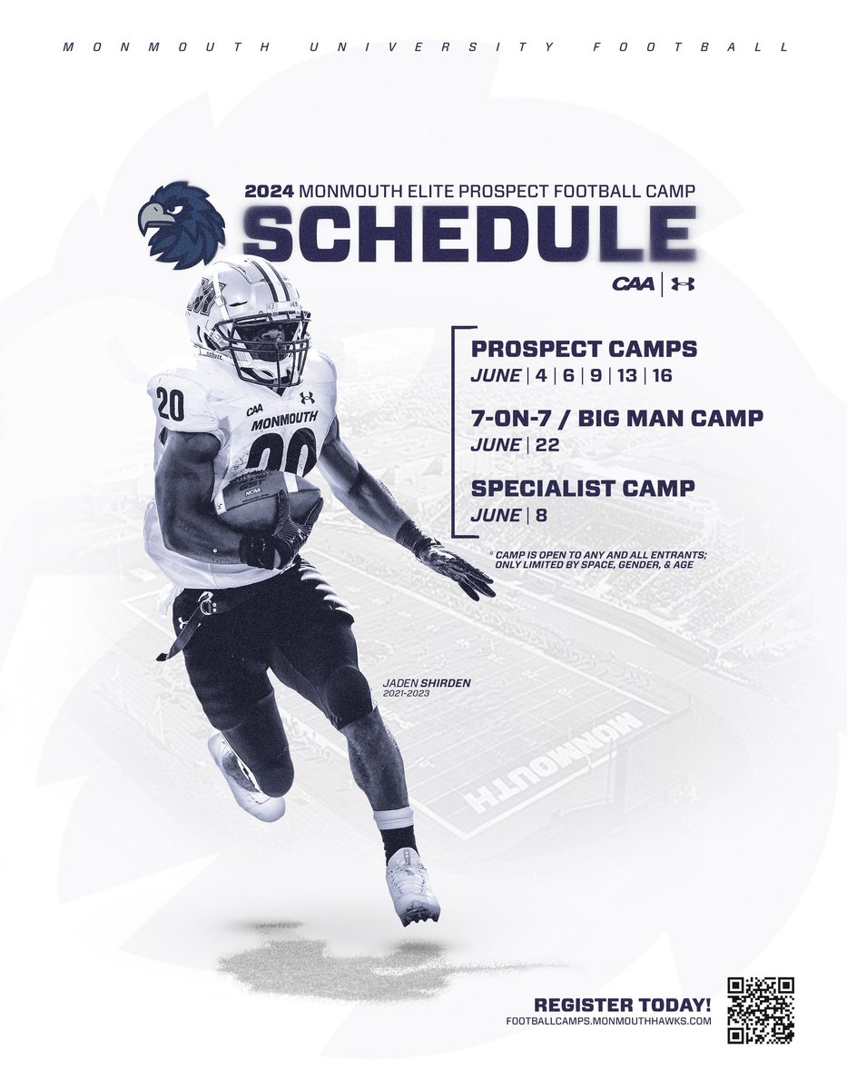 One Week Away until the 1st Chance to Earn it Down the Shore this Summer! No Better place in the World! Register at MonmouthFootballCamp.com #DownTheShore #FlyHawks