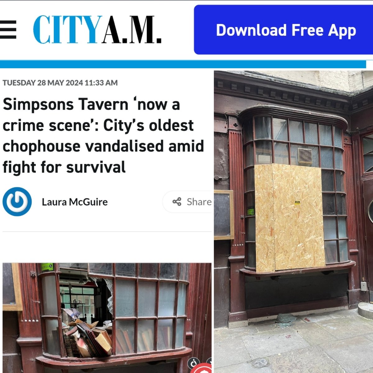 As ever a huge thank you to @CityAM for bringing light to this dark chapter cityam.com/simpsons-taver… They remain the local paper of record for @cityoflondon and her constituency #cityoflondon #Cornhill #squaremile #London #news #history #thepapers