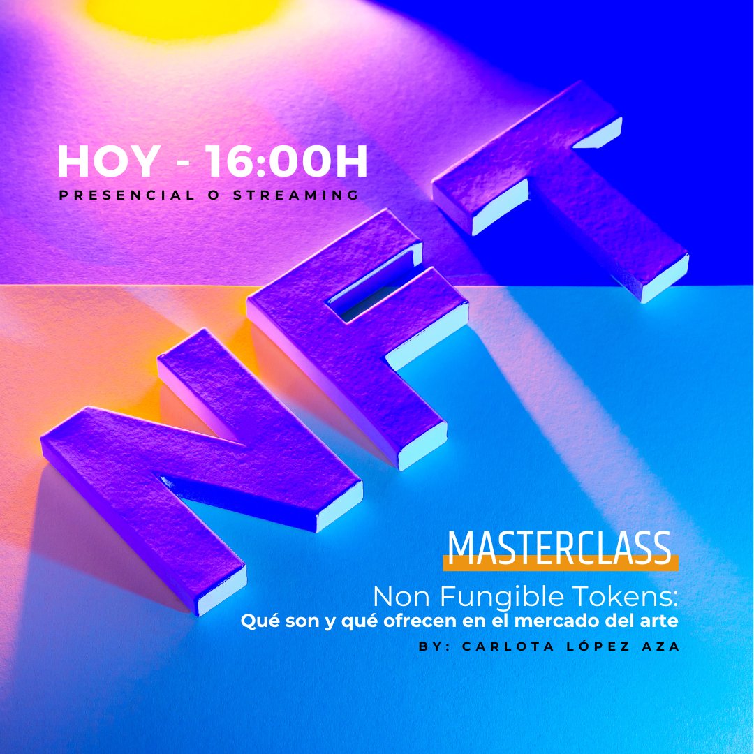 ¿Sabes que son los Non Fungible Token y que ofrecen en el mercado del arte? Carlota López hoy contestará preguntas como esta en la Facultad de Bellas Artes de la <a href="/unicomplutense/">Complutense</a> 

🔗💯 Inscríbete: zurl.co/Yk7F 

#PONStudents #arte #master #negociosdelarte #masterclass