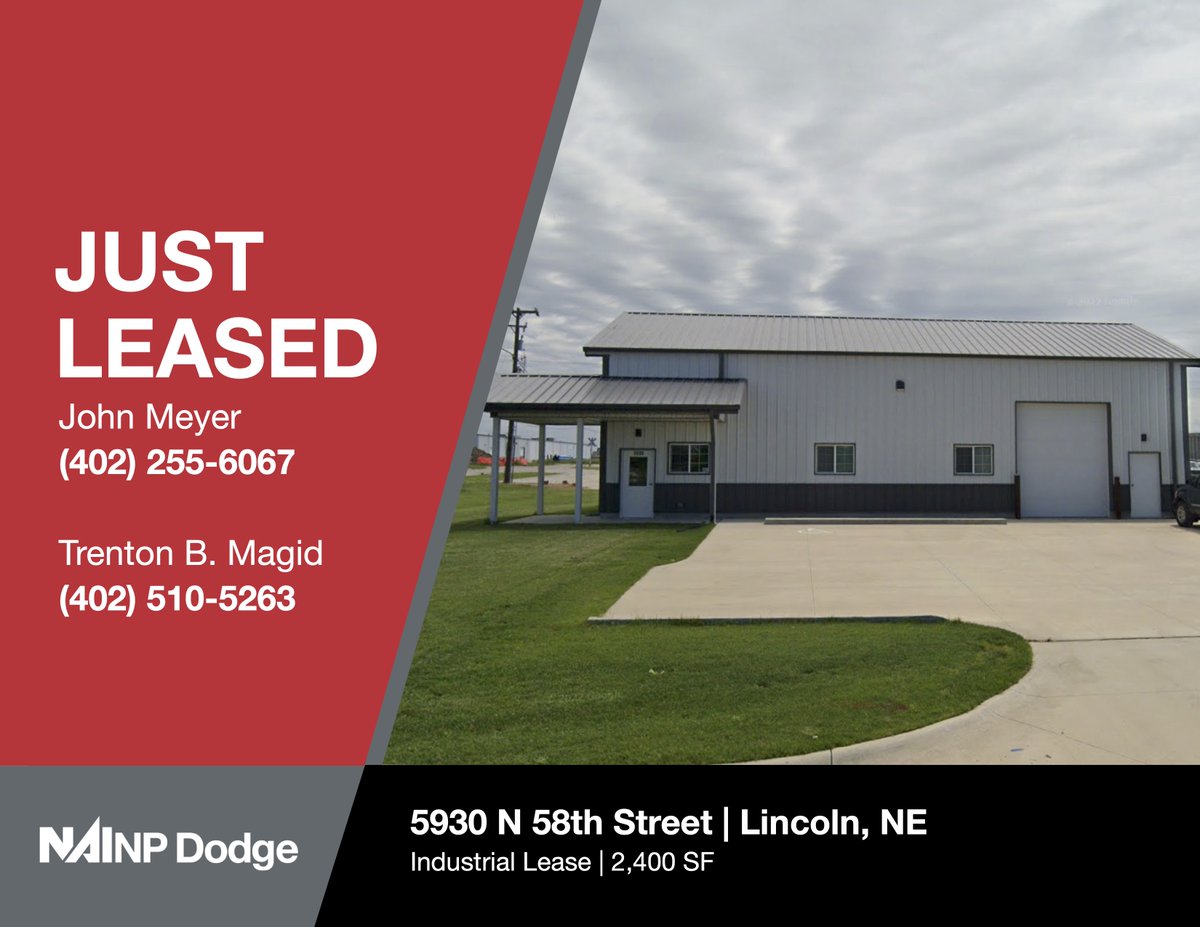 Grunwald Mechanical Contractors and Engineers leased 5930 N 58th Street in Lincoln, NE! John Meyer and Trenton Magid represented the Tenant in this 2,400 sq. ft. industrial lease.

#donedeal #IndustrialLease #commercialrealestate