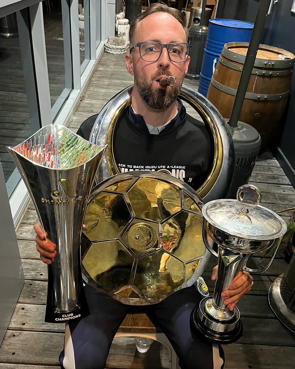 CameronStone_10's tweet photo. I love this club! If you told me 10 years ago when I first started working here we’d win a treble I would have laughed at you - but here we are! 

@aleaguemen Premiers 🏆 
@aleaguemen Champions 🏆 
@AFCCup Champions 🏆 

@CCMariners my club, my people 💙💛 https://t.co/LjUUeMS02J