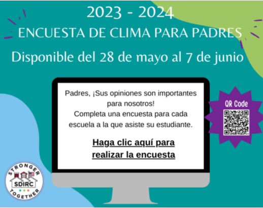 The School District of Indian River County 2023-2024 Parent Climate Survey Tool is open from May 28th   through June 7th.  Your input is important to us.
Click here to access the survey. surveygoldcloud.com/s/82D1C32D84D4…