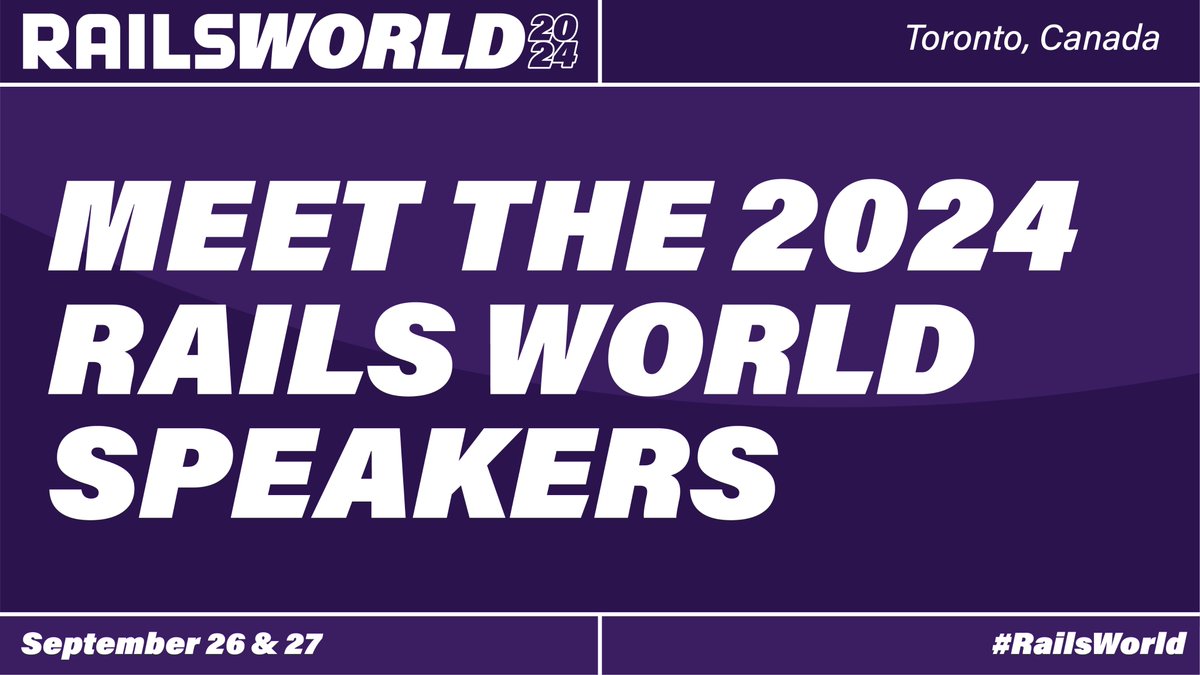 The second edition of #RailsWorld is fast approaching, and we are excited to share with you the list of speakers joining us in Toronto this year. Check out the full lineup here: rubyonrails.org/world/2024/spe…