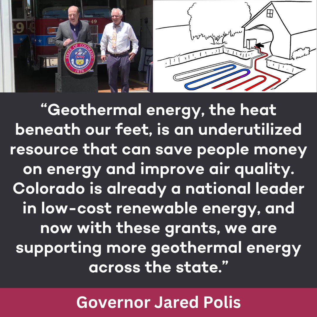ICYMI, Last Friday @GovofCO Polis announced grant awards through the Geothermal Energy Grant Program to advance the use of geothermal technology, supporting 35 innovative projects. Learn more: colorado.gov/governor/news/…