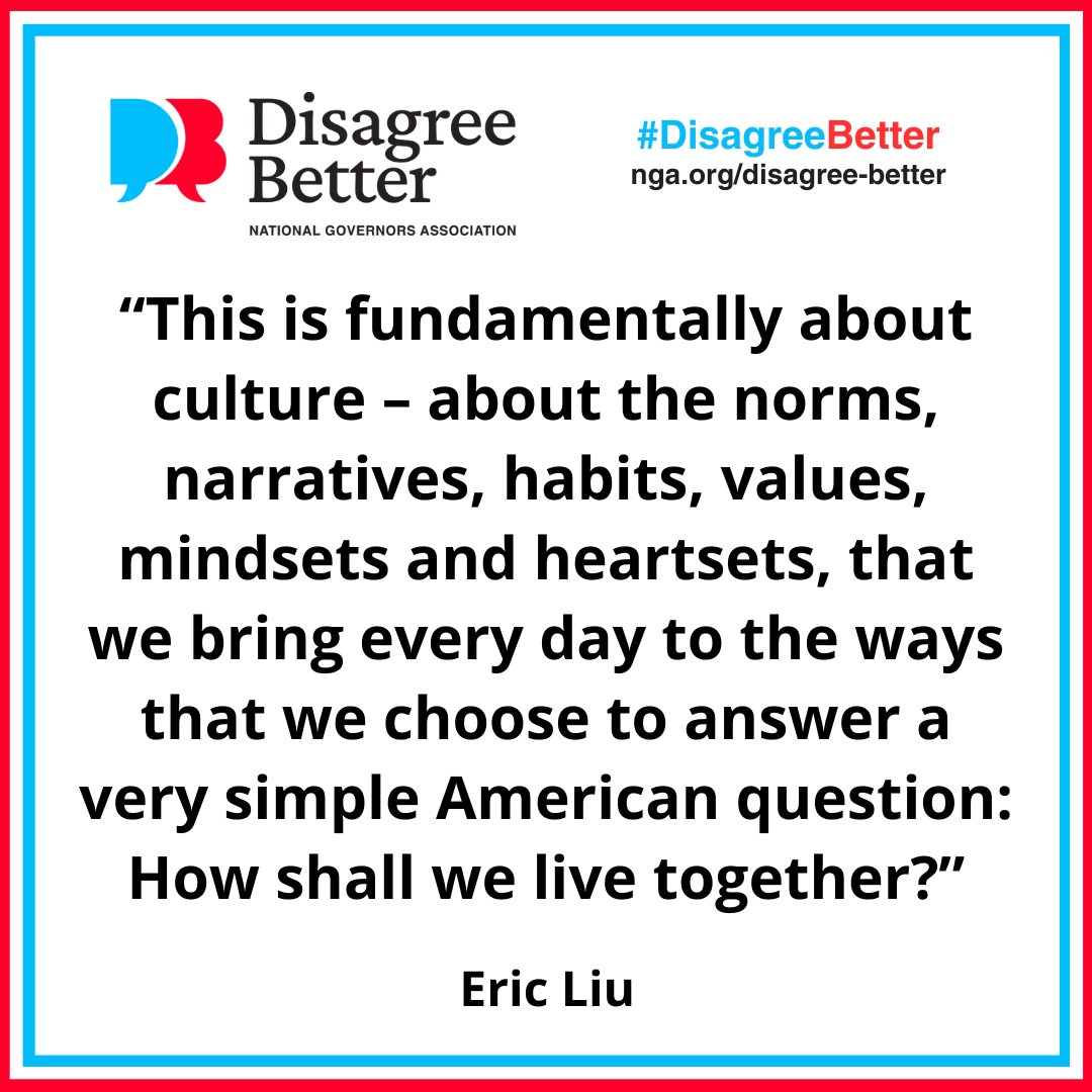 At the Nashville #DisagreeBetter Convening, keynote speaker @ericpliu, CEO of @CitizenUniv, told attendees about their programs and gatherings that are designed to strengthen civic culture. Watch the presentation at: nga.org/news/commentar…