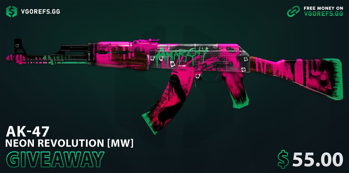 $55.00 GIVEAWAY! 🥳

 AK-47 | Neon Revolution [MW]

To enter: 
✅ Follow us, @vgorefstv & @CasinoCurd 
✅ Retweet + Like 
✅ Tag your friends

Winner in 3 days, Best of luck! 💟