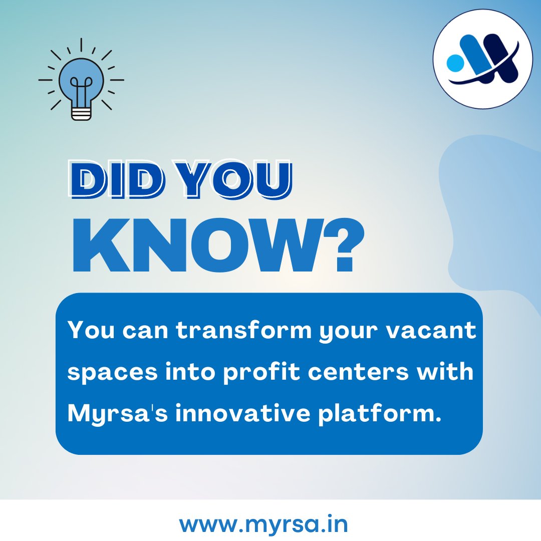 MyrsaTech's tweet photo. Did you know?
You can transform your vacant spaces into profit centers with Myrsa's innovative platform.

To know more visit our website 👉https://t.co/KcwExXnNP3

#eventspace #myrsaverse #rentalplatform #listyourspaces #rentalspace #listyourproperties #emptyspaces https://t.co/znkanYvcmy