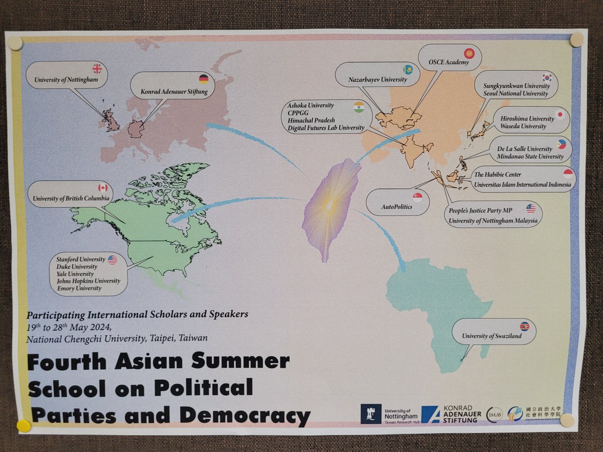 Mapping participants & faculty of our 4th Asian Summer Schools on Parties and Democracy: 26 universities in 14 different countries!
@nccu1927 @KASonline @UoN_TRH @UoN_ARI @APISA6 @OSCE_Academy @KASMediaAsia