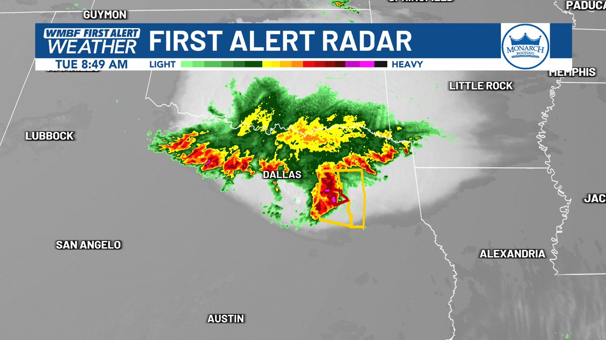 There's no rest for those out west! Another round of severe storms, this time for Texas where damaging winds, hail and an isolated tornado or two all remain possible today. Already one tornado warning with this line of storms moving into the area. #txwx @wmbfnews @jamiearnoldWMBF