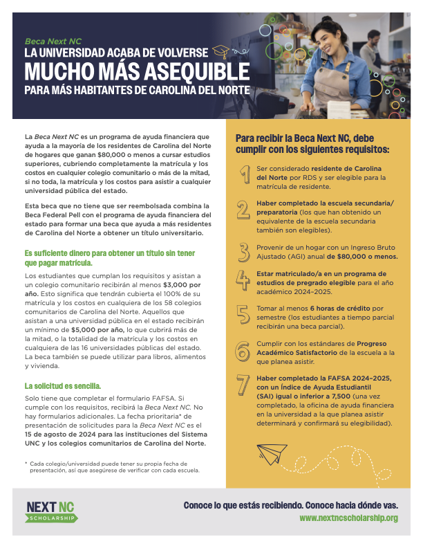 Seniors, don't miss out! The new Next NC Scholarship can help you afford college. Feel free to share with others!