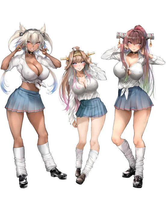高身長女子(武蔵&大和)に挟まれたJKギャル金剛(たぶんこれくらいの大きさの差はあるw) 
