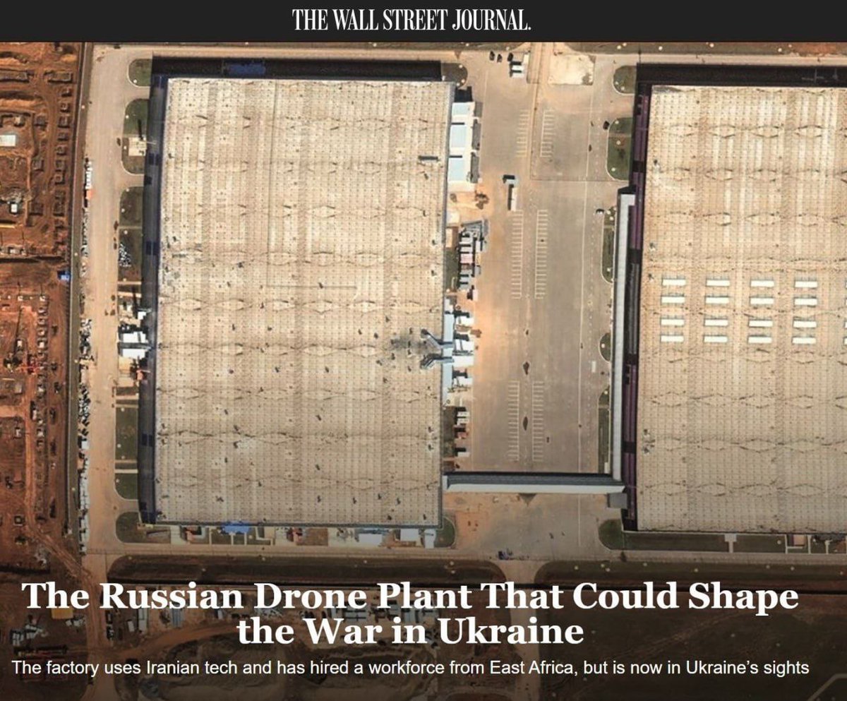 Russia's Elabuga drone factory in Tatarstan plans to produce 6,000 Shahed drones a year — The Wall Street Journal 

It uses Iranian technology and workers from East Africa. In late April, the plant managed to stay ahead of schedule by delivering 4,500 drones to the occupier's