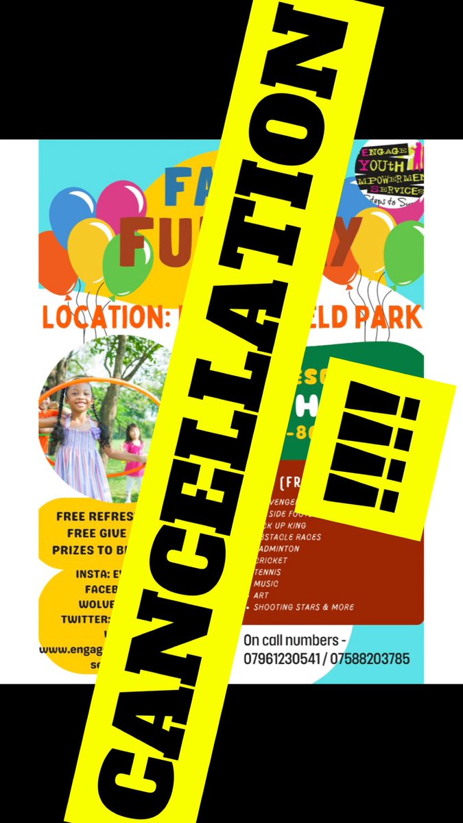 EYES2SUCCESS's tweet photo. Unfortunately our funday at Wednesfield Park is cancelled due to the weather‼️‼️‼️
•We apologise for the inconvenience•

Please keep your eyes peeled for more updates x https://t.co/dsRHVoJf4y