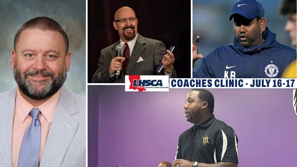 LHSCA Coaches Clinic July 16-17 Crowne Plaza in BR - Keynote Speaker @coachkushspeaks - Catholic @CHSBRAthletics Powerlifting Head Matt Shelton; Episcopal @EHSBRAthletics Head Soccer Kiran Booluck; Wossman @WossmanWildcat_ Head Football Terence Cahee. Great lineup! @lhsaasports