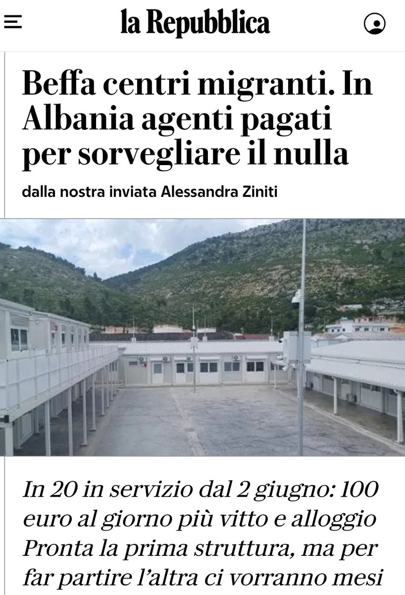 20 sorveglianti a 100 € al giorno in Albania per non controllare nessuno...fate un po i conti quanto questa qua ci sta facendo spendere per una sua inettitudine, io scriverò Claretta..detta Petacci per non dimenticare chi siete..