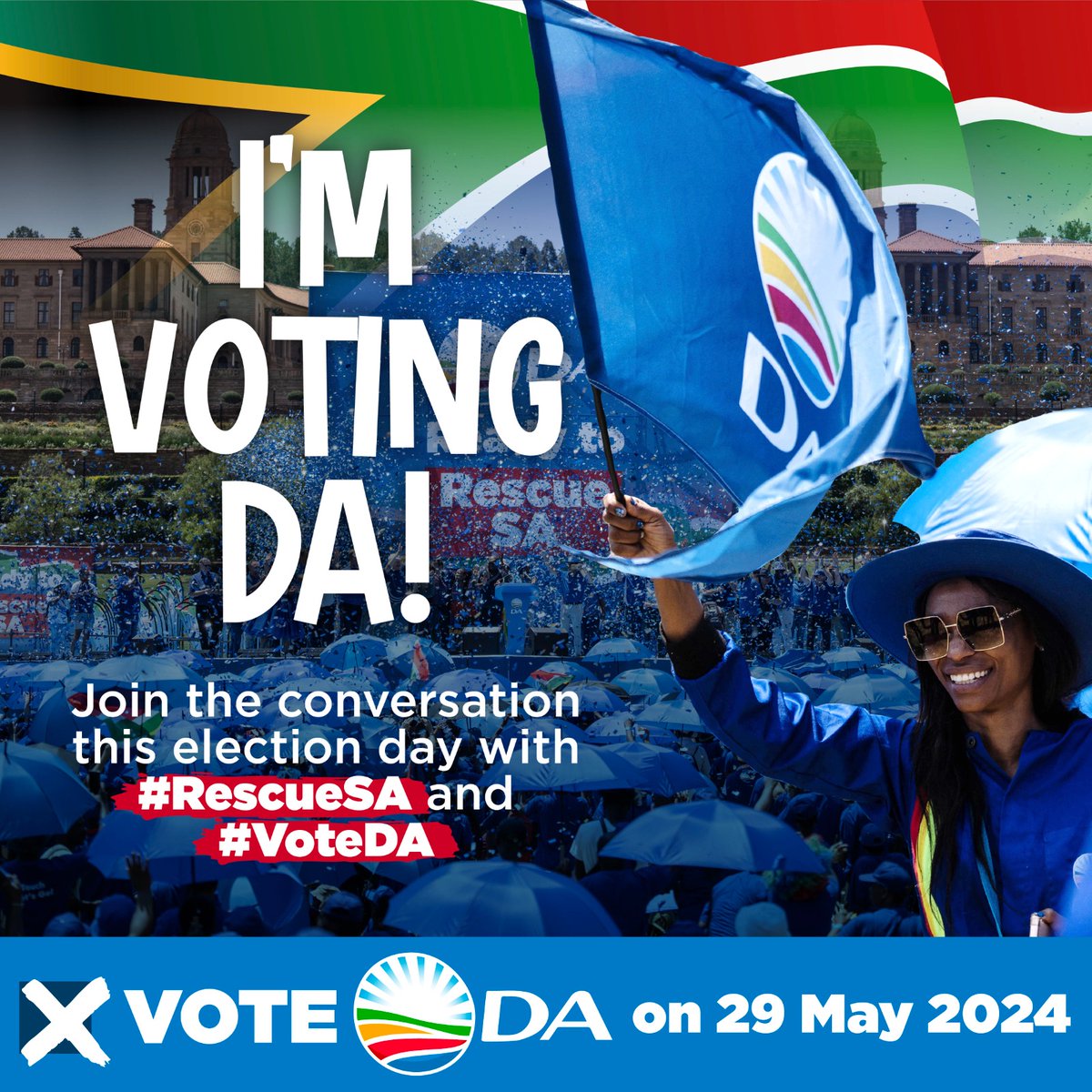 🇿🇦 This election is all or nothing. The stakes are too high to stay home. On 28 & 29 May, vote with our country in mind. Share your voting pic with #RescueSA and #VoteDA. A strong DA can Rescue SA. #VoteDA!