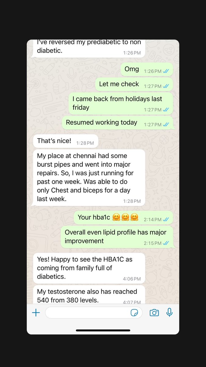 ✅ Testosterone levels improved

✅ Reversed from pre-diabetic to non diabetic despite the family history of diabetes

Without any medication or special supplements like these fitness influencers keep peddling on social media. 

It’s all dietary interventions, lifestyle changes