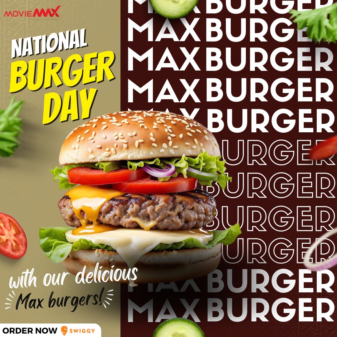 🍔 Celebrate National Burger Day with our cheesy and delicious Max Burger at MovieMax! Treat yourself to the ultimate movie snack.  

Order now on Swiggy and indulge in burger bliss while enjoying your favourite films! 🍿  

#NationalBurgerDay #MaxBurger #MovieMaxFood #OrderNow