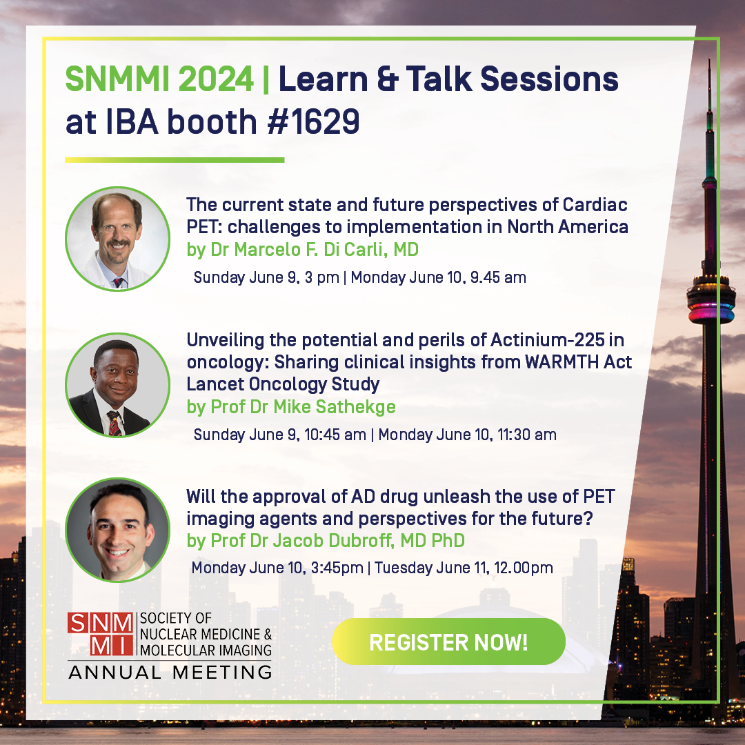 IBA_RadioPharma's tweet photo. 📢 Hello #SNMMI2024 participants! Register now for our engaging IBA Learn & Talk sessions where Nuclear Medicine experts will share the latest advancements in cardiac PET imaging, AD drugs and Actinium-225 in oncology!
👉 Book your seat → https://t.co/eXKIXP5NFC
#IBAcommunity https://t.co/mPlDLydd4e