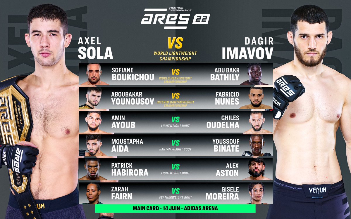 The #ARES22 Main Card is HERE! 🔥

[🎫 Réservez vos billets pour l’événement | liinks.co/ares.fighting]