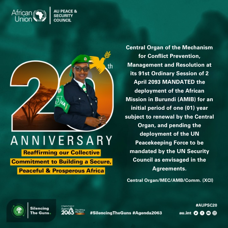 AUC_PAPS's tweet photo. 🎇Marking the 20th Anniversary of the African Union Peace and Security Council #AUPSC20 #AUPeaceSupportOperations #AUPSOs https://t.co/eNxmtM61FM