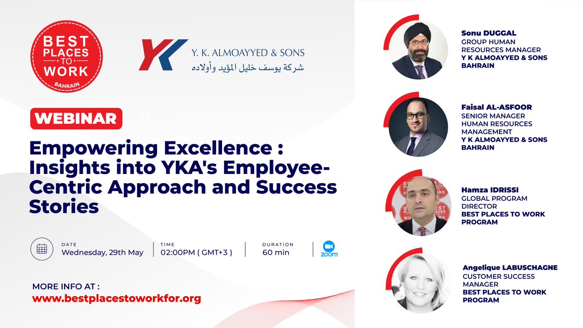 Last Call! 🗣 
Don't miss out on our #webinar with Sonu Duggal, #HumanResourcesManager, and Faisal Alasfoor #SeniorManager - #HRManagement at Y K Almoayyed & Sons on :
🗓️ May 29th, 2024, 
🕑 2:00 PM (GMT+3), 
⏳ 60 minutes.

Register here: lnkd.in/eVDp2JXm