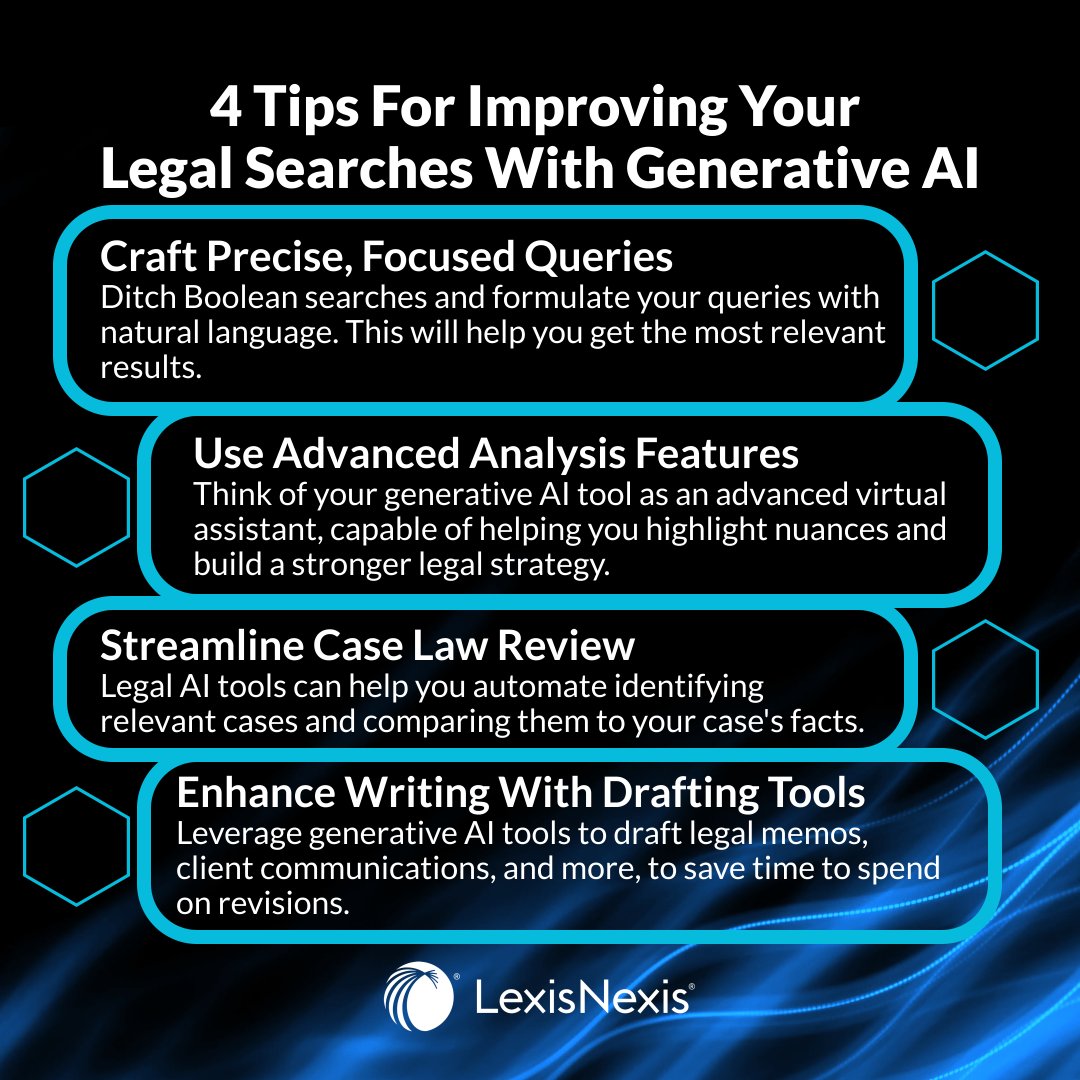 Looking to get the most out of legal generative AI tools? Follow these tips to transform your legal work: bit.ly/3wOOGAb #LexisNexis #LegalTech #AI #LegalAI