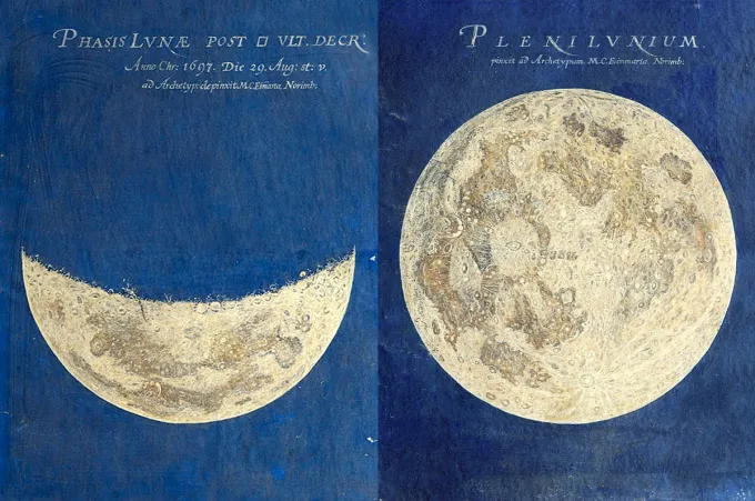 11/ Eimmart’s continuous series of depictions became the basis for a new lunar map. In 1706, Eimmart made two illustrations of the total eclipse at Nuremberg. There are also some drawings of planets and comets.