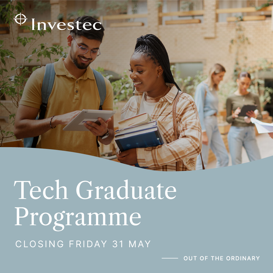 Join our 2025 Tech Graduate Programme and kick-start your career in the dynamic world of finance and technology. For more information and application details, visit: link.investec.com/h67uxm.

Applications close Friday 31 May.