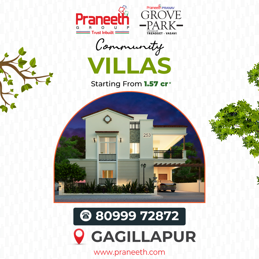 Praneeth Pranav Grove Park is a vibrant community where every villa is a sanctuary of comfort and connection. Discover the true essence of neighbourhood living.

🌐 : praneeth.com/groovepark-lp
☎️ : +91 8099972972

#PraneethGroup #PraneethPranavGrovePark