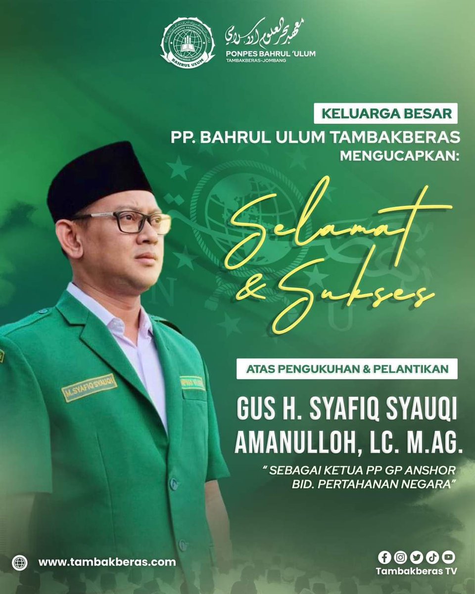 Selamat dan sukses atas tugas barunya, Gus Syafiq Syauqi. Semoga semakin berkah dan bermanfaat untuk ummat.