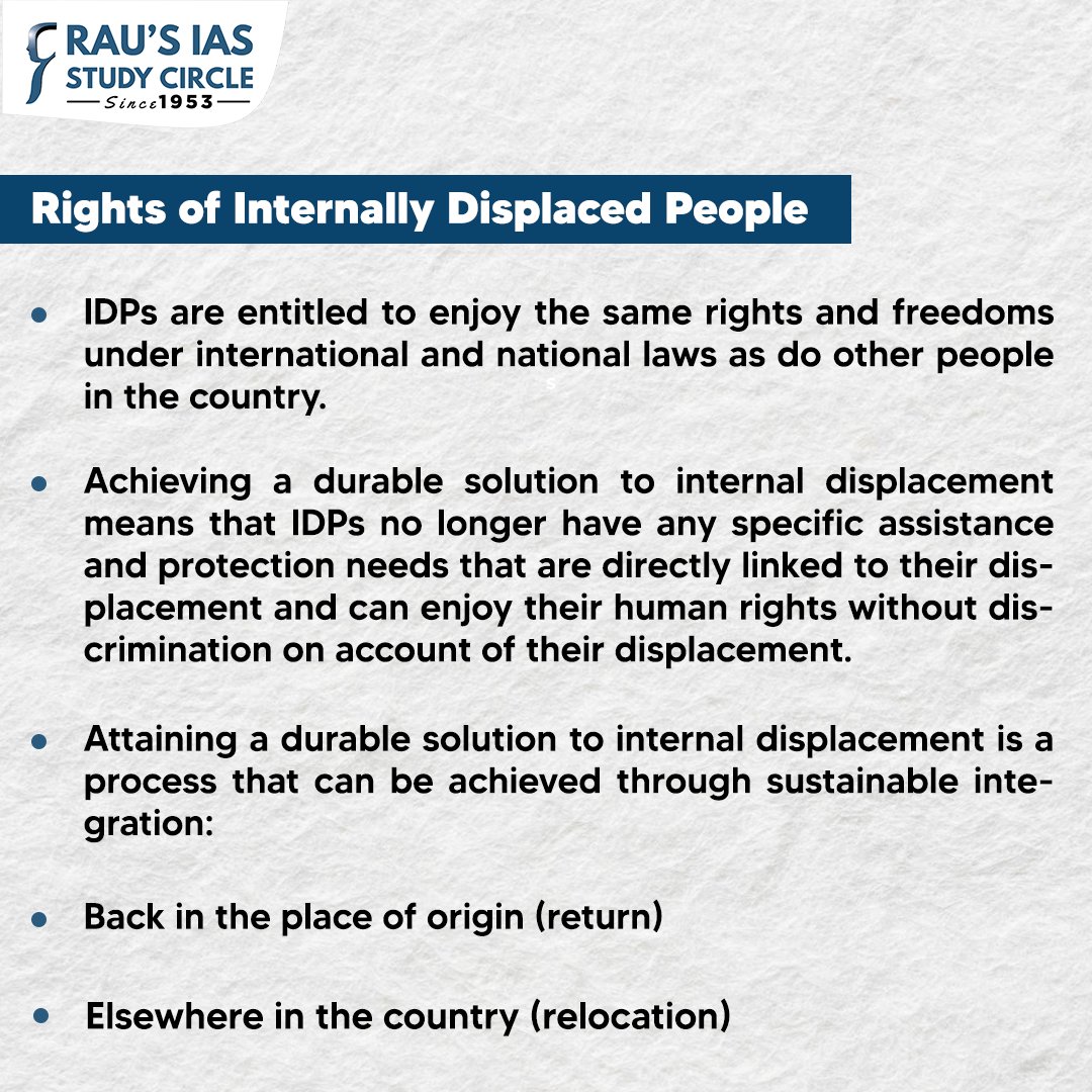 Recently, the International Displacement Monitoring Centre (IDMC) which is a non-profit based in Geneva has released the Global Report on Internal Displacement.   

Read more:
compass.rauias.com/current-affair…

#GlobalReport_on_Internal_Displacement2024  #GRID2024   #RausIAS