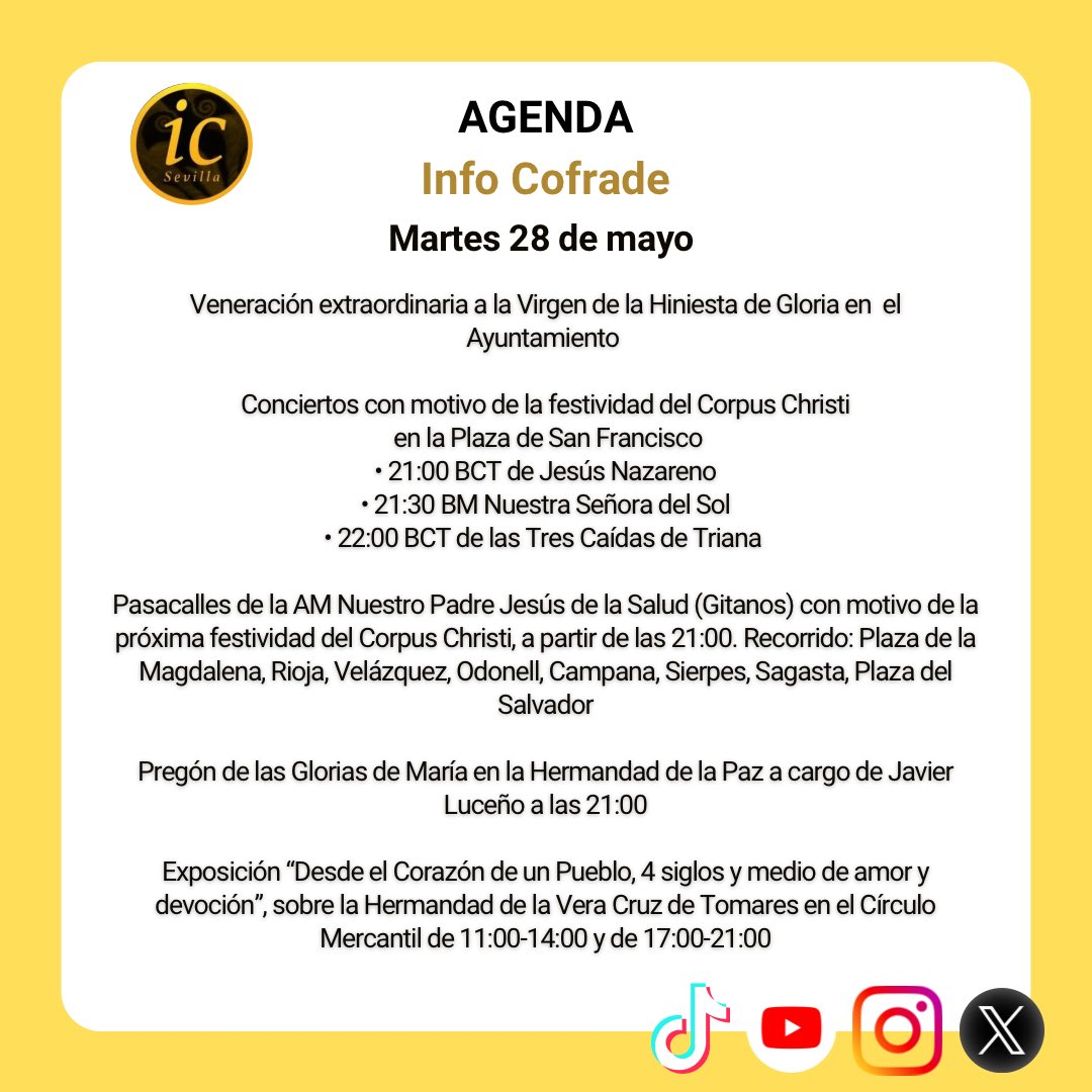 𝗔𝗚𝗘𝗡𝗗𝗔 | Martes de previa del Corpus 2024 en Sevilla. #CorpusSevilla24 #ElCorpus24