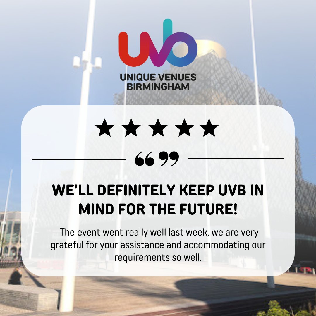 #TestimonialTuesday! 🌟 We’re proud to share another great review. Thank you for the kind words. We’re thrilled to hear that your event at UVB was a success, we look forward to welcoming you back. Need a reliable team to help you? Please contact us: bit.ly/3FEgKIt