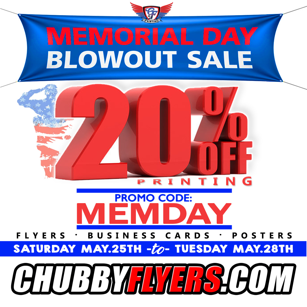 **LAST DAY** 🫡 🇺🇸 MEMORIAL DAY SALE! @ChubbyFlyers ChubbyFlyers.com (Must place order on the website)
•
•
#memorialdayweekend #memorialday #ChubbyFlyers #honorable #discount #promocodes #sales #deals #buytoday #fastshipping #all50states #onlinesales #promocode #tuesday