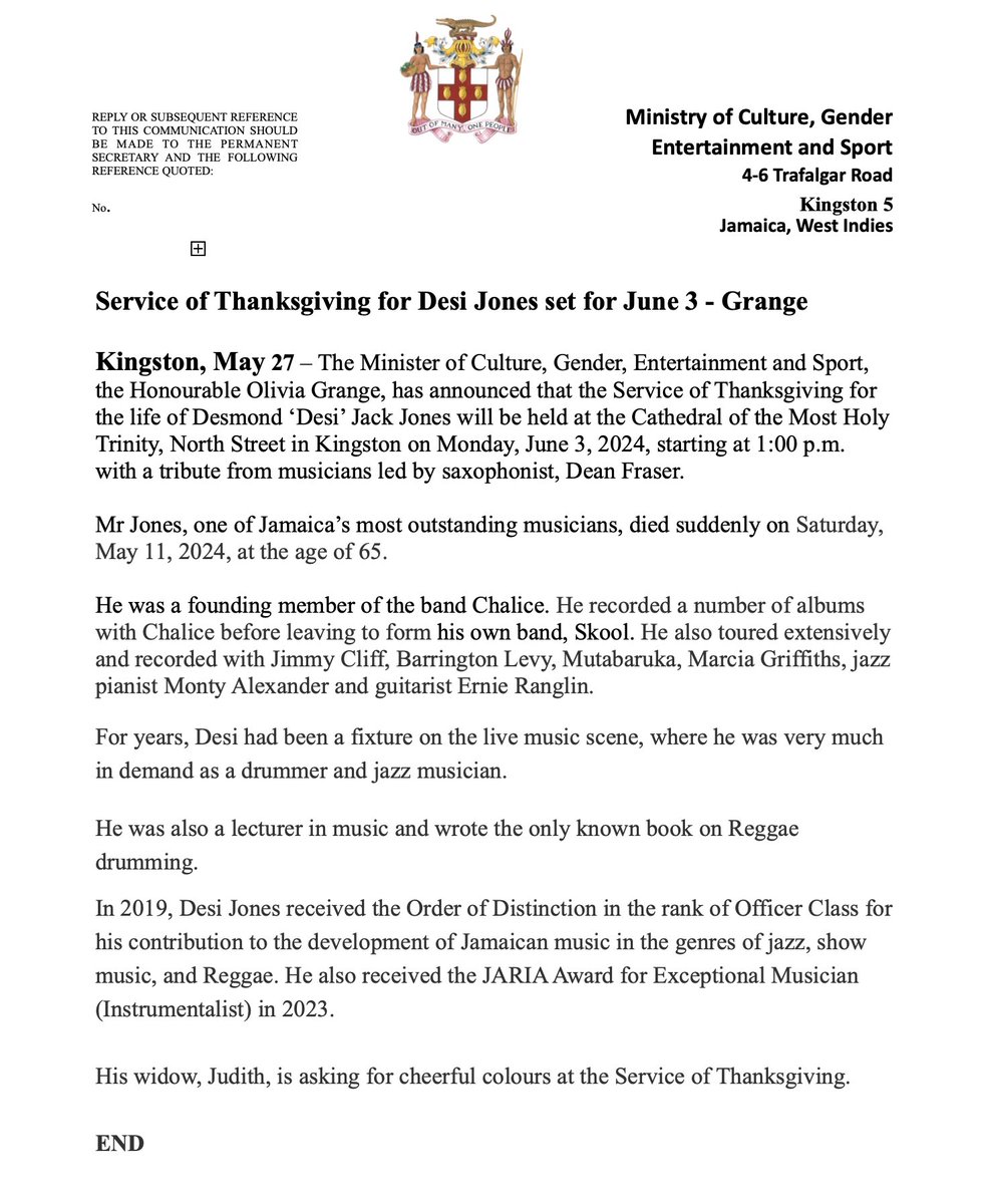 Service of Thanksgiving for Desi Jones set for June 3 - Grange