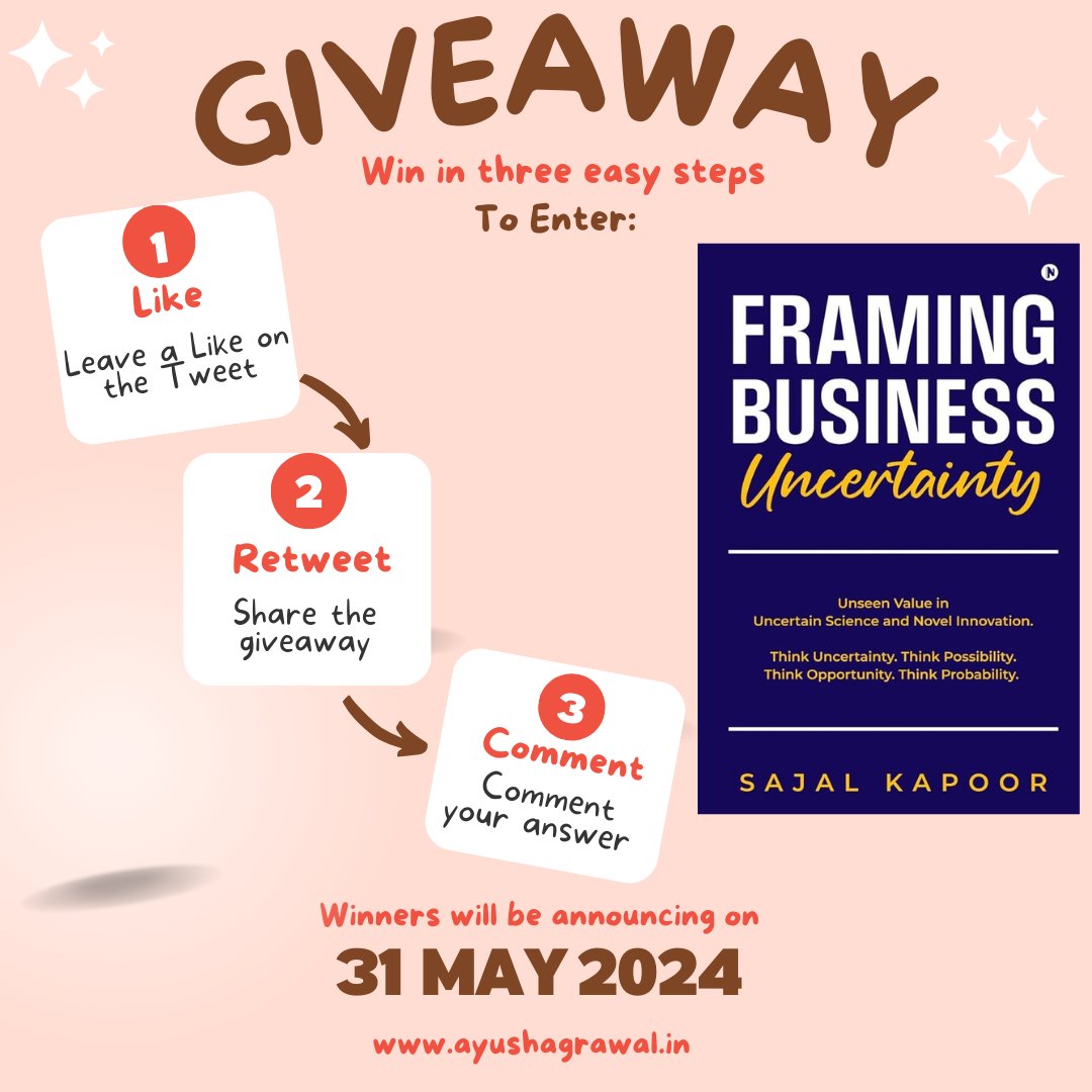 🎁Giveaway May 2024🎁 On popular demand, we are giving away the highly requested book 'Framing Business Uncertainty' by Sajal Kapoor (@unseenvalue ). Answer a simple question and Follow all the rules Like, Retweet and Comment the answer to win. Explained in the pic. Q: In