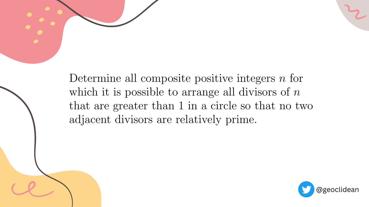 geoclidean's tweet image. divisors on a circle
#Induction #NumberTheorySolved #Combinatorics #NumberTheory #PrimeNumbers #CombinatoricsSolved #Arrangements
