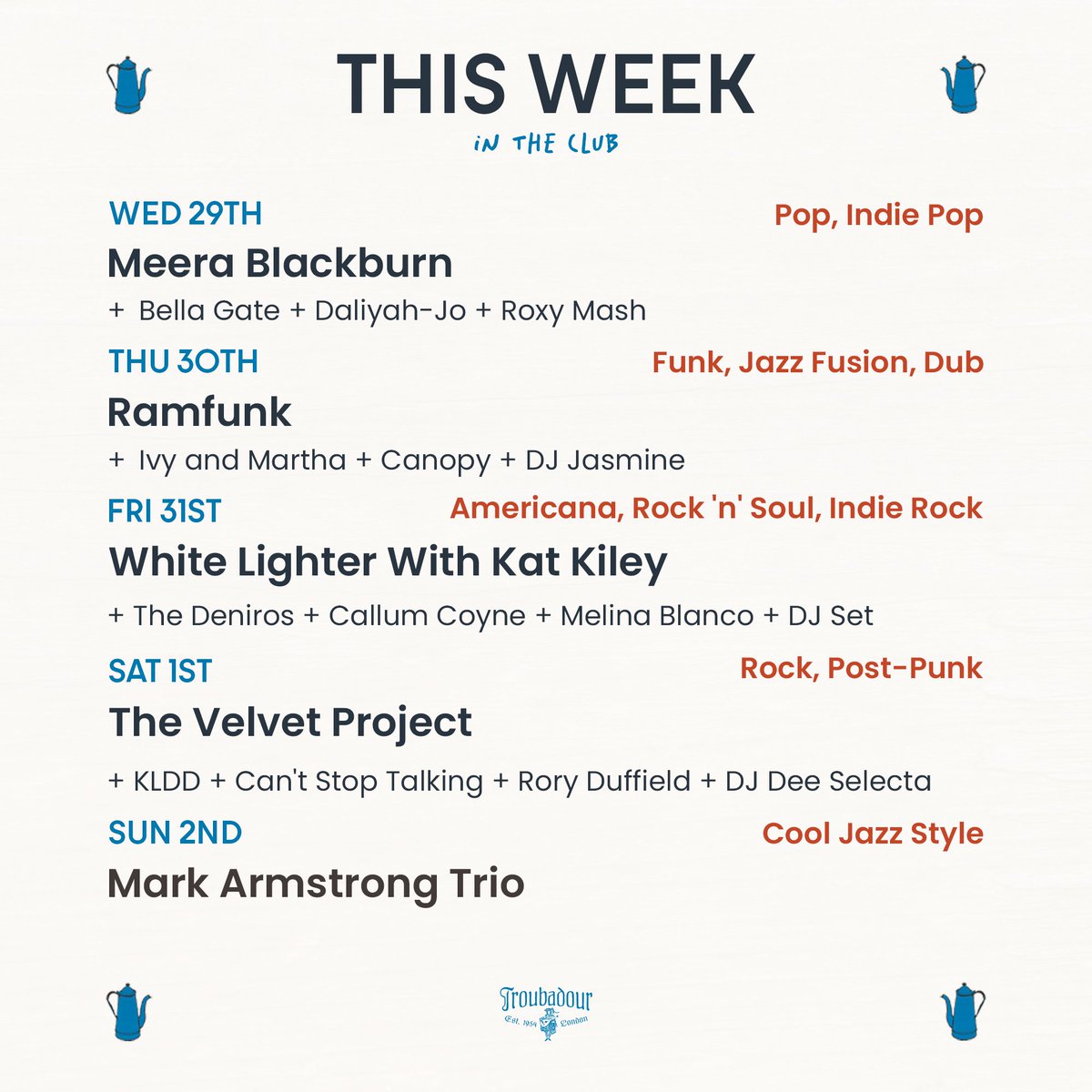 This week at the Troubadour 🪕✨

Visit troubadourlondon.com/all-music-even… for tickets and additional info 🎶

#troubadourlondon #earlscourt #londonnights