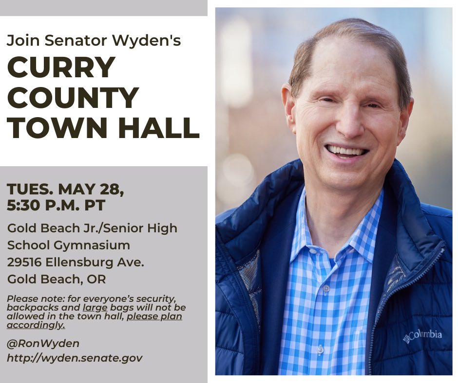 Looking forward to hearing from Oregonians at today’s #2024townhalls in Grants Pass and Gold Beach. Details for these open-to-all town halls for Josephine and Curry counties ⬇️
