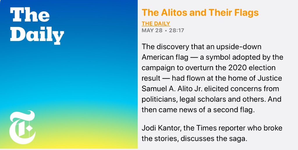 Justices Alito and Thomas are insurrection sympathizers — and 3 others were appointed by Trump. 🇺🇸 Enjoy your Tuesday. podcasts.apple.com/us/podcast/the…