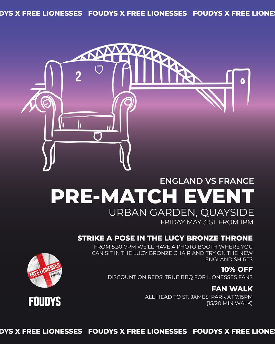 Come join us at our pre match meet up with @wearefoudys 😍🏴󠁧󠁢󠁥󠁮󠁧󠁿 before the England v France game in Newcastle this Friday. Let’s gooooo @helenfootball @wearefoudys 🥳 Our contact person for this meet up is @RachMajor 🏴󠁧󠁢󠁥󠁮󠁧󠁿🫶