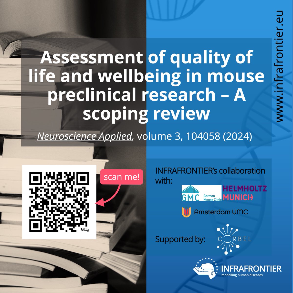 🔉Happy to announce a new publication by INFRAFRONTIER in collaboration with the German Mouse Clinic at @HelmholtzMunich. This work suggests the standardisation of #QualityOfLife & #Wellbeing assessment protocols in mouse research to enhance its clinical trial relevance. 🤲🏻🐭🔬🏥