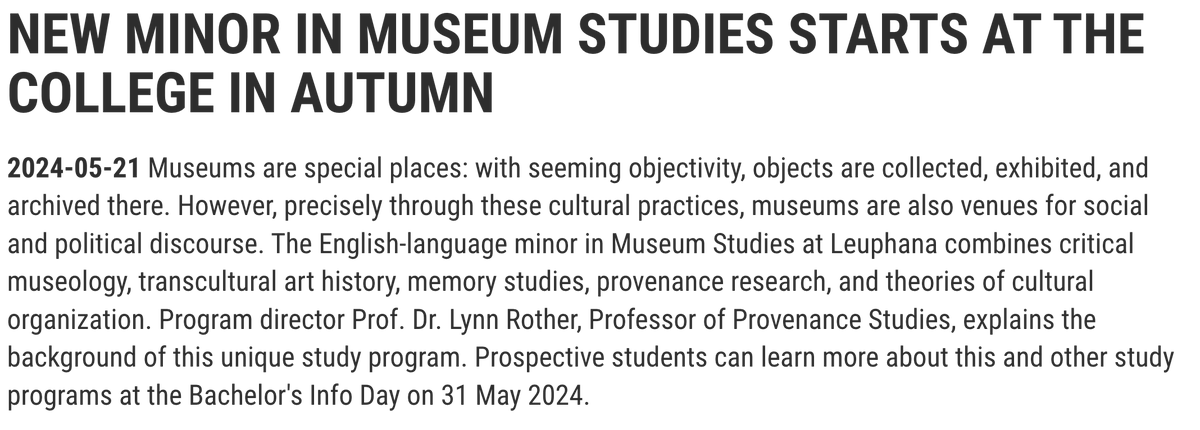 ⚠️ Introducing ⚠️

Germany's 1st English-language Minor in Museum Studies. 

From this Fall semester onwards, Bachelor students at @leuphana University can choose to pursue Museum Studies as a minor. 

Share & spread the news! 🙏

#Leuphana #College #Bachelor #MuseumStudies