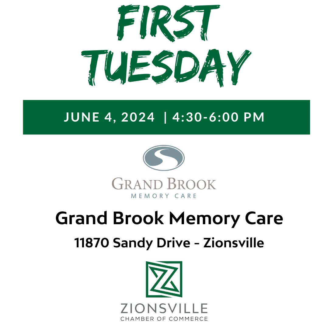 We are looking forward to another fantastic FIRST TUESDAY networking event at Grand Brook Memory Care next week June 4th! Can’t wait to connect with everyone again! 🌟 #FirstTuesday #Networking #ZionsvilleChamber